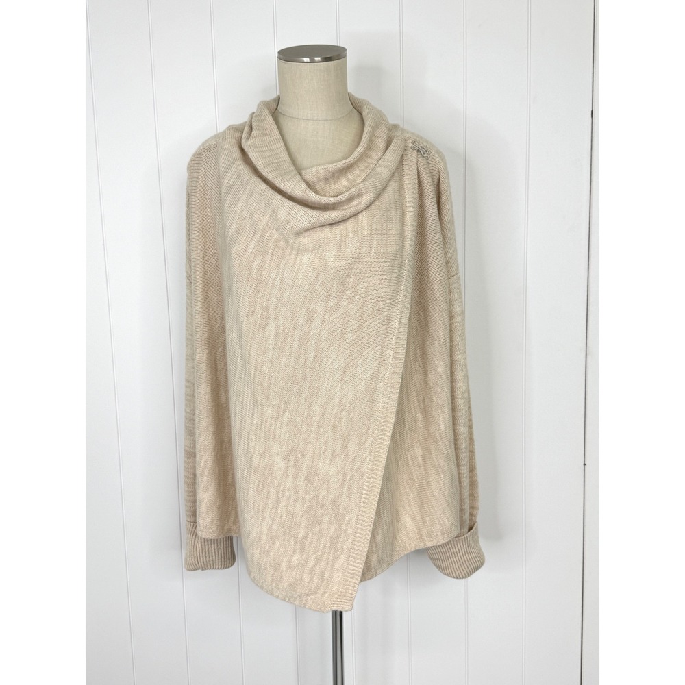 Venus Asymmetric Cowl Neck Cardigan Sweater Women L Beige Draped Lagenlook